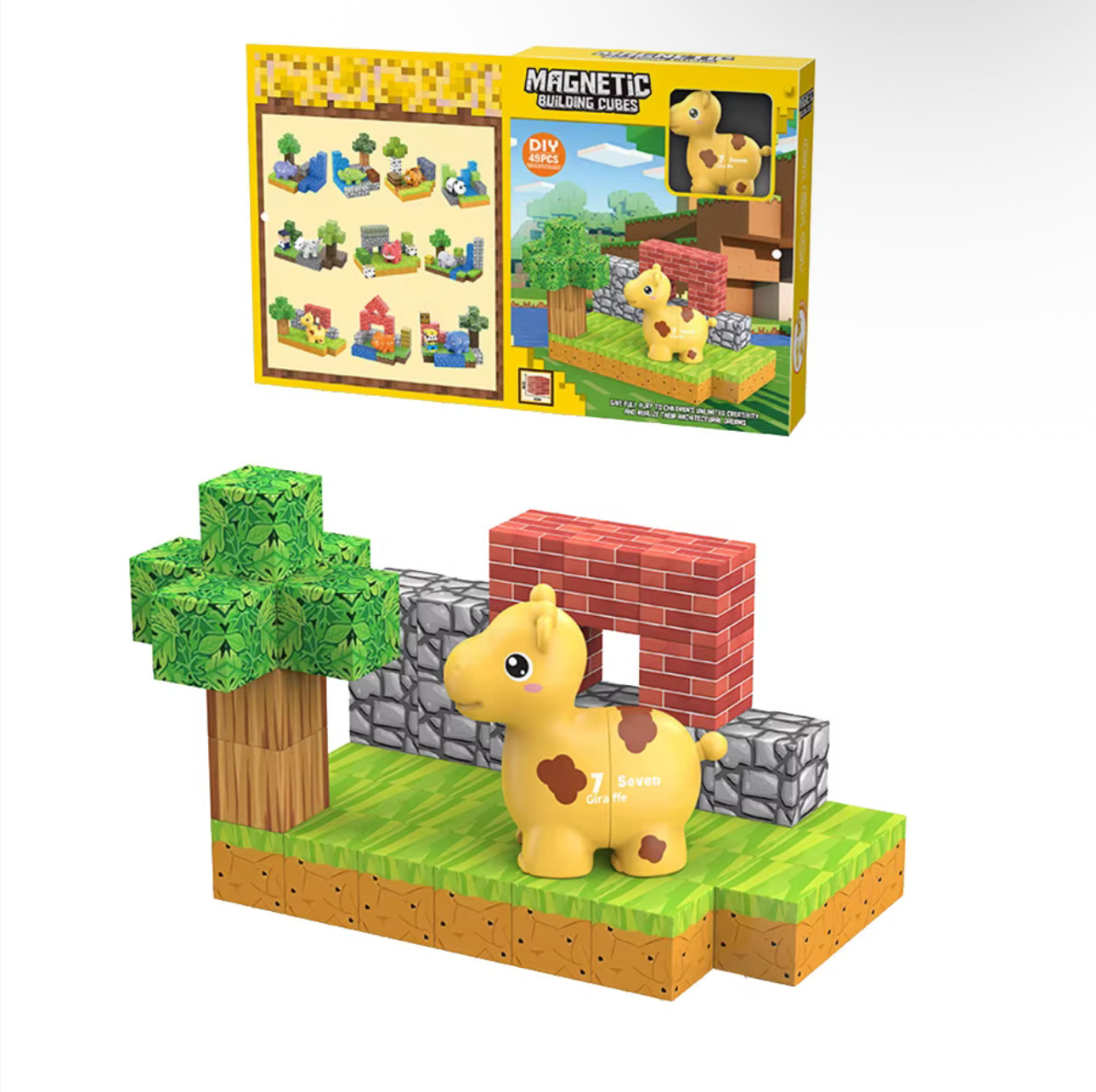 Magnetic building cubes giraffe toys